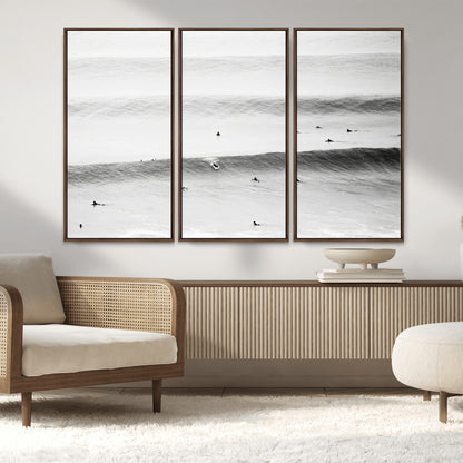 54291445-MGV-CV-36X24-Black White Ocean Wall Art Canvas Print, Framed Coastal Sport Art Picture Print, Ocean Culture Perfect Minimalist Coastal Decor