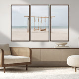 68327283-MGV-CV-36X24-Beach Swing Wall Art Canvas Print, Framed Quiet Beach Art Picture Print, Calm Shoreline Perfect Bohemian Coastal Decor Artwork