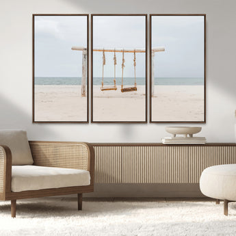68327283-MGV-CV-36X24-Beach Swing Wall Art Canvas Print, Framed Quiet Beach Art Picture Print, Calm Shoreline Perfect Bohemian Coastal Decor Artwork