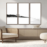 29611516-MGV-FC-48X32-3P_Walnut-Black White Beach Wall Art Canvas Print, Framed Palm Trees Art Picture Print, Monochrome Tropical Perfect Minimalist Coastal Decor