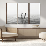 26667396-MGV-CV-36X24-Black White Ocean Wall Art Canvas Print, Framed Monochrome Water Art Picture Print, Diving into Water Perfect Minimalist Aquatic