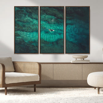 93287752-MGV-CV-36X24-Ocean Surf Wall Art Canvas Print, Framed Blue Waters Art Picture Print, Vibrant Seascape Perfect Coastal Adventure Decor Artwork