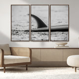62314230-MGV-CV-36X24-Black White Surfboard Wall Art Canvas Print, Framed Minimalist Beach Art Picture Print, Surf Fin Perfect Minimalist Coastal Decor