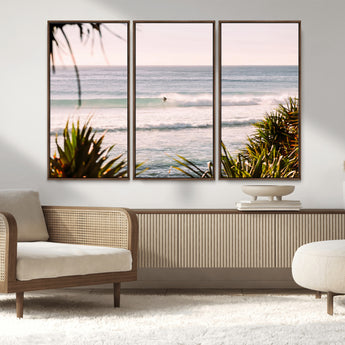 23287092-MGV-CV-36X24-Ocean Surfer Wall Art Canvas Print, Framed Coastal Surf Art Picture Print, Tropical Beach Perfect Tropical Coastal Decor Artwork