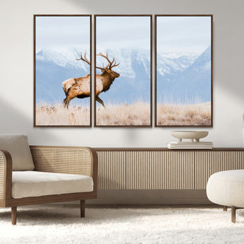 96024025-MGV-CV-36X24-Elk Photography Wall Art Canvas Print, Framed Mountain Wildlife Art Picture Print, Rustic Lodge Decor Perfect Rustic Lodge Decor