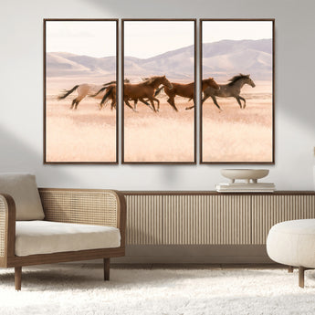83644685-MGV-CV-36X24-Wild Horse Art Wall Art Canvas Print, Framed Rustic Western Art Picture Print, Desert Horse Scene Perfect Rustic Western Decor