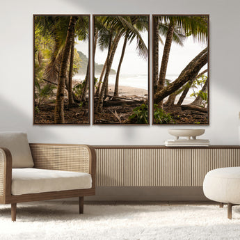 92093951-MGV-CV-36X24-Tropical Jungle Wall Art Canvas Print, Framed Palm Tree Forest Art Picture Print, Coastal Escape Perfect Jungle Retreat Decor