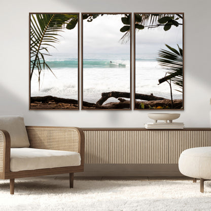 50382104-MGV-CV-36X24-Tropical Surf Wall Art Canvas Print, Framed Palm Tree View Art Picture Print, Beach House Art Perfect Boho Coastal Decor Artwork