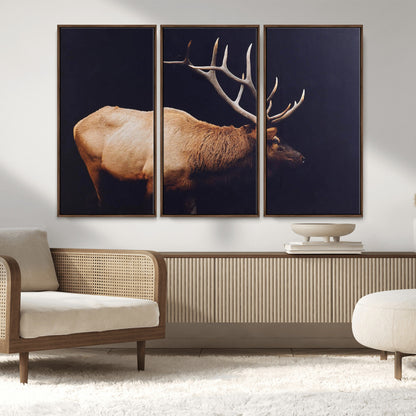 91871131-MGV-CV-36X24-Rustic Elk Art Wall Art Canvas Print, Framed Moody Wildlife Decor Art Picture Print, Western Animal Print Perfect Western Lodge