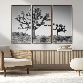 50975475-MGV-FC-48X32-3P_Walnut-Joshua Tree Art Wall Art Canvas Print, Framed Desert Tree Print Art Picture Print, Black White Nature Perfect Southwestern Boho