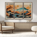 22373530-MGV-CV-36X24-Japanese Mt Fuji Wave Art Print – Ukiyo e Inspired Sun & Cherry Blossom Poster, Traditional Asian Landscape Painting, Modern