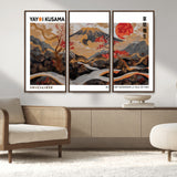 40959107-MGV-CV-36X24-Japanese Fuji Wall Art Print – Red Sun & Cherry Blossom Poster, Gold Wave Ukiyo-e Inspired Modern Japan Landscape Painting,