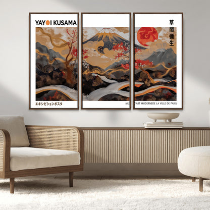 40959107-MGV-CV-36X24-Japanese Fuji Wall Art Print – Red Sun & Cherry Blossom Poster, Gold Wave Ukiyo-e Inspired Modern Japan Landscape Painting,