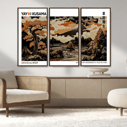 96372548-MGV-FC-48X32-3P_Walnut-Japanese Landscape Wall Art Print – Mt. Fuji Poster with Bonsai Tree & River, Ukiyo-e Inspired Modern Japanese Artwork, Autumn