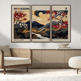 54967195-MGV-CV-36X24-Mount Fuji Wall Art – Japanese Cherry Blossom Abstract Canvas Print, Navy Gold Landscape Painting, Oriental Luxury Home Decor