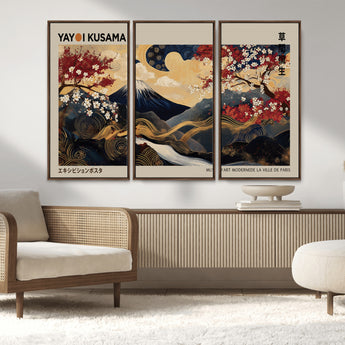 54967195-MGV-CV-36X24-Mount Fuji Wall Art – Japanese Cherry Blossom Abstract Canvas Print, Navy Gold Landscape Painting, Oriental Luxury Home Decor