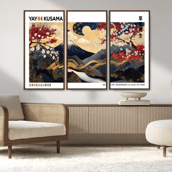 66243961-MGV-CV-36X24-Mount Fuji Japanese Wall Art – Golden Abstract Landscape Canvas Print, Cherry Blossom Painting, Modern Oriental Zen Home Decor