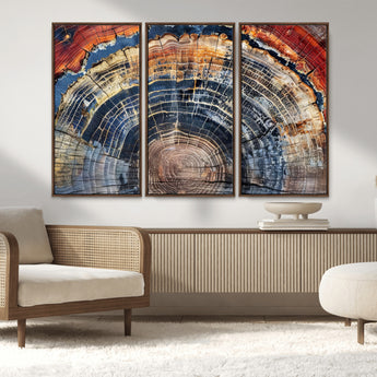 38987581-MGV-FC-48X32-3P_Walnut-Tree Ring Art Wall Art Canvas Print, Framed Rustic Wall Decor Art Picture Print, Nature Grain Print Perfect Modern Rustic Decor