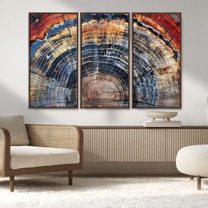 38987581-MGV-FC-48X32-3P_Walnut-Tree Ring Art Wall Art Canvas Print, Framed Rustic Wall Decor Art Picture Print, Nature Grain Print Perfect Modern Rustic Decor