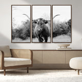 97280319-MGV-CV-36X24-Longhorn Photography Wall Art Canvas Print, Framed Western Cow Decor Art Picture Print, Texas Ranch Style Perfect Rustic Farmhouse