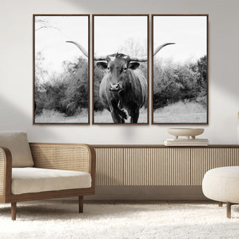 97280319-MGV-CV-36X24-Longhorn Photography Wall Art Canvas Print, Framed Western Cow Decor Art Picture Print, Texas Ranch Style Perfect Rustic Farmhouse