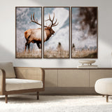 70489411-MGV-CV-36X24-Elk Photography Wall Art Canvas Print, Framed Mountain Wildlife Art Picture Print, Rustic Nature Decor Perfect Rustic Lodge Decor