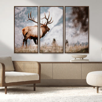 70489411-MGV-CV-36X24-Elk Photography Wall Art Canvas Print, Framed Mountain Wildlife Art Picture Print, Rustic Nature Decor Perfect Rustic Lodge Decor