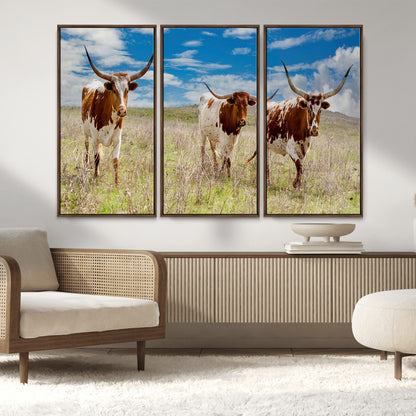 58099948-MGV-CV-36X24-Texas Longhorn Wall Art Canvas Print, Framed Western Decor Art Picture Print, Rustic Farmhouse Perfect Western Farmhouse Decor