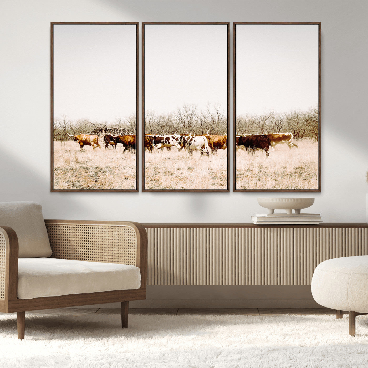 12454132-MGV-CV-36X24-Cow Herd Photography Wall Art Canvas Print, Framed Rustic Farmhouse Decor Art Picture Print, Western Ranch Style Perfect Rustic