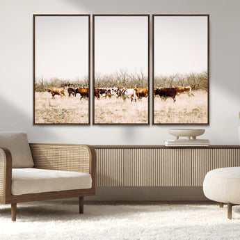 12454132-MGV-CV-36X24-Cow Herd Photography Wall Art Canvas Print, Framed Rustic Farmhouse Decor Art Picture Print, Western Ranch Style Perfect Rustic
