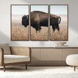 34451925-MGV-CV-36X24-Rustic Bison Decor Wall Art Canvas Print, Framed Buffalo Home Accent Art Picture Print, Prairie Wildlife Scene Perfect Western