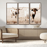39672786-MGV-CV-36X24-Rustic Cow Scene Wall Art Canvas Print, Framed Farmhouse Style Cattle Art Picture Print, Prairie Animal Duo Perfect Rustic Western