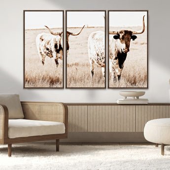 39672786-MGV-CV-36X24-Rustic Cow Scene Wall Art Canvas Print, Framed Farmhouse Style Cattle Art Picture Print, Prairie Animal Duo Perfect Rustic Western