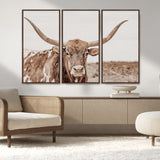 77810049-MGV-CV-36X24-Longhorn Bull Photo Wall Art Canvas Print, Framed Rustic Cow Decor Art Picture Print, Neutral Farmhouse Style Perfect Rustic
