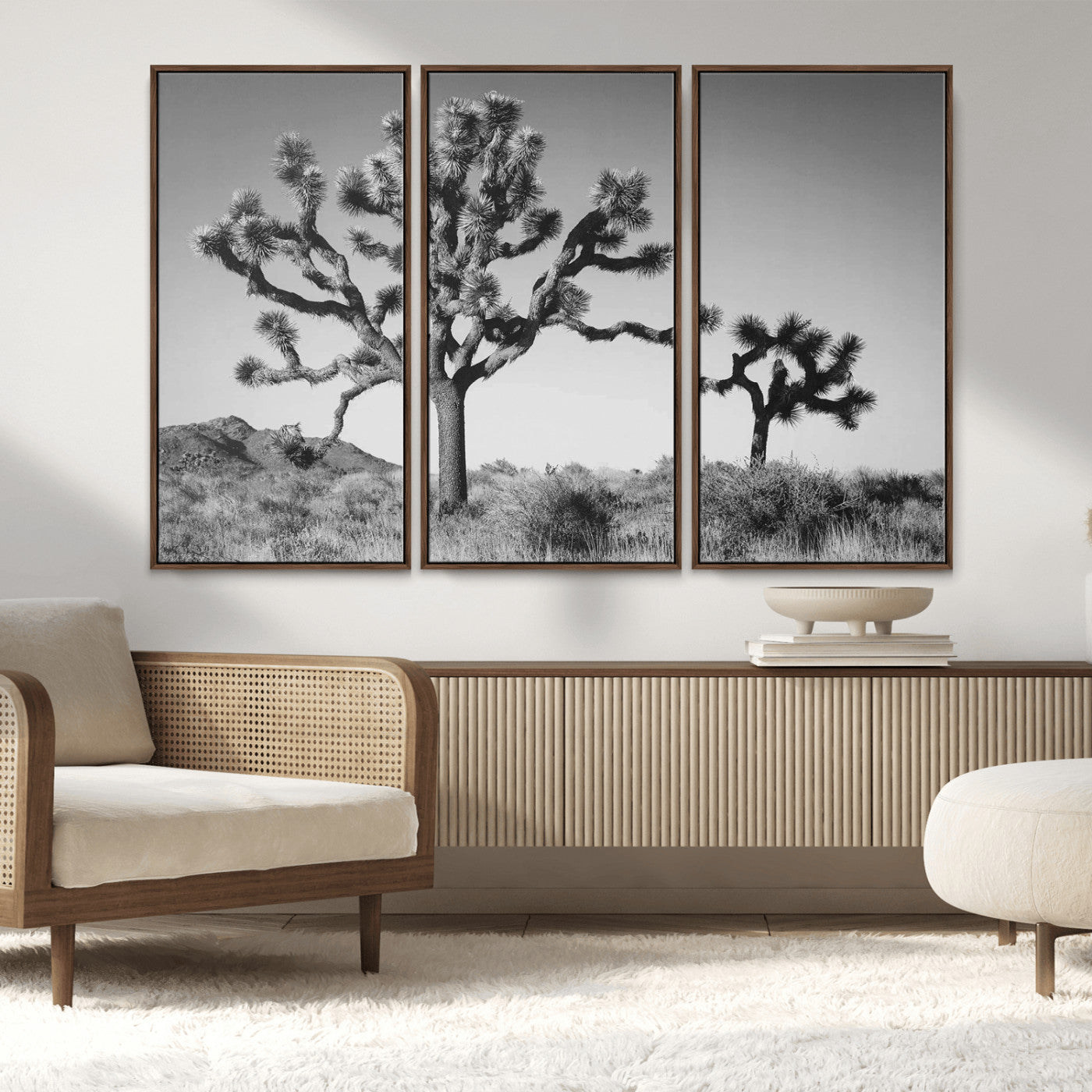 93692513-MGV-CV-36X24-Joshua Tree Wall Art Canvas Print, Framed Monochrome Desert Art Picture Print, Minimalist Nature Scene Perfect Southwestern