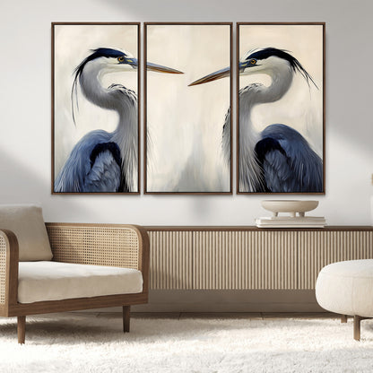 18230556-MGV-CV-36X24-Blue Heron Pair Wall Art Canvas Print, Framed Coastal Bird Theme Art Picture Print, Tranquil Wildlife Scene Perfect Coastal