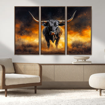 58293979-MGV-CV-36X24-Longhorn Canvas Wall Art Canvas Print, Framed Bold Bull Wall Art Art Picture Print, Western Animal Decor Perfect Western Dramatic