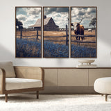 51092814-MGV-CV-36X24-Texas Longhorn Wall Art Wall Art Canvas Print, Framed Rustic Barn Canvas Art Picture Print, Farmhouse Cow Decor Perfect Rustic