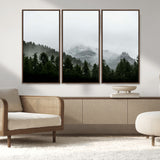 55968349-MGV-CV-36X24-Misty Mountains Wall Art Canvas Print, Framed Foggy Forest Art Picture Print, Snowy Peaks Perfect Moody Wilderness Decor Artwork