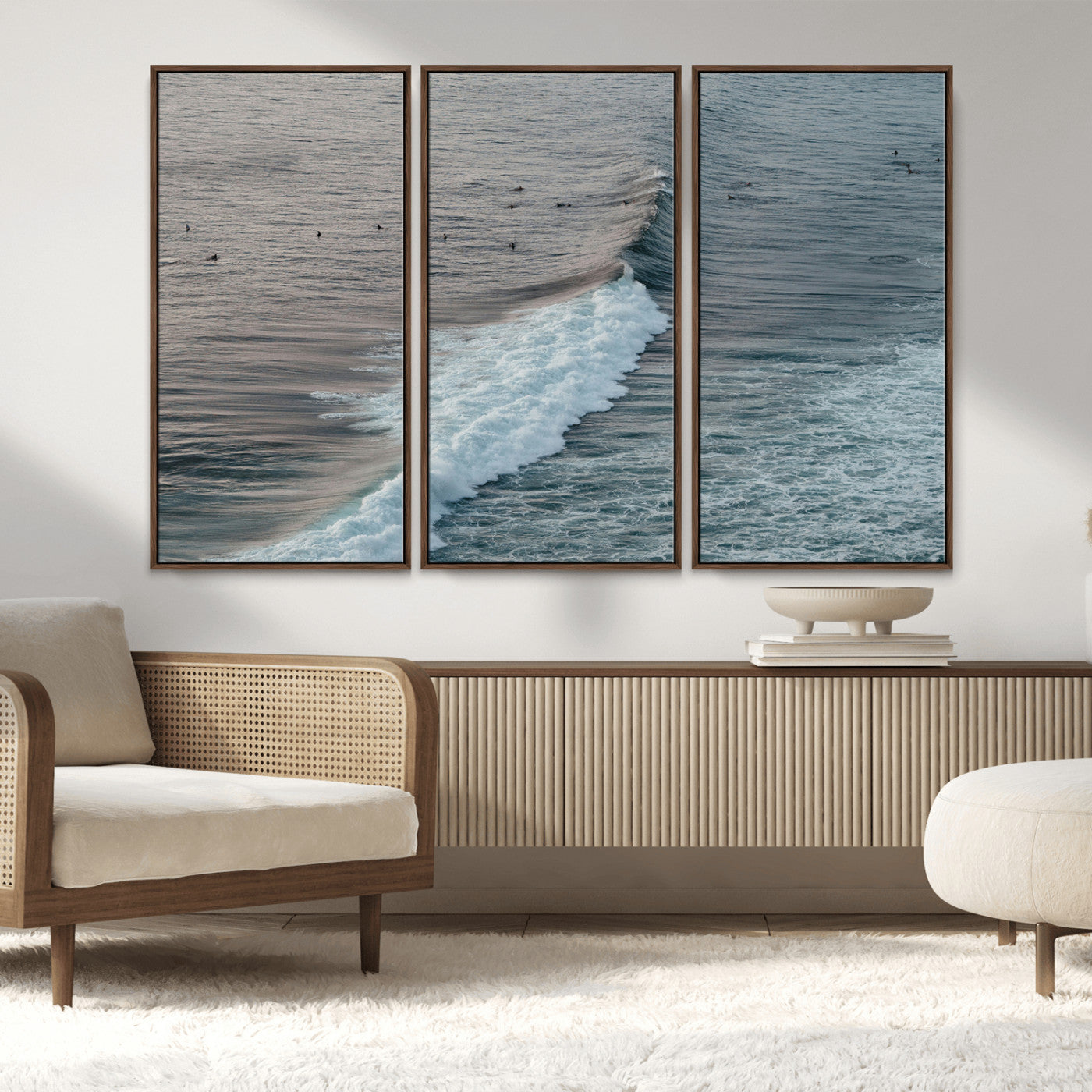 23077324-MGV-CV-36X24-Ocean Waves Wall Art Canvas Print, Framed Coastal Serenity Art Picture Print, Surf Aesthetic Perfect Modern Coastal Decor Artwork