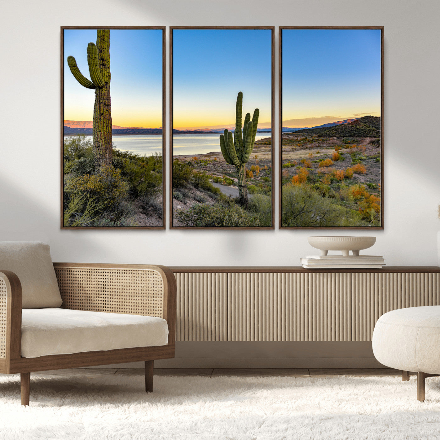 52844711-MGV-CV-36X24-Saguaro Cactus Wall Art Canvas Print, Framed Desert Sunset Art Picture Print, Southwestern Scene Perfect Southwestern Rustic Decor
