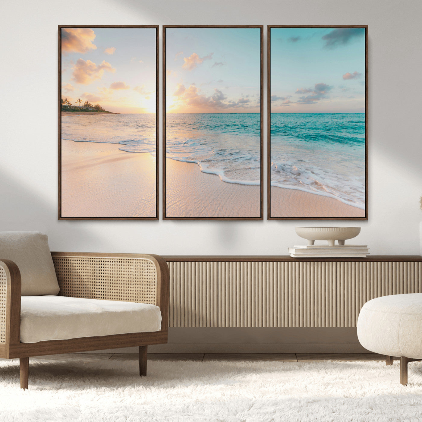 94538225-MGV-CV-36X24-Beach Sunset Wall Art Canvas Print, Framed Ocean Waves Art Picture Print, Summer Escape Perfect Coastal Serenity Decor Artwork
