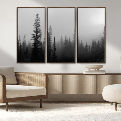 73138900-MGV-CV-36X24-Misty Pines Wall Art Canvas Print, Framed Woodland Photography Art Picture Print, Minimalist Decor Perfect Modern Rustic Decor