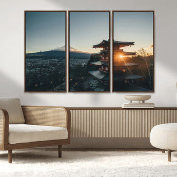 87729656-MGV-CV-36X24-Mount Fuji Wall Art Canvas Print, Framed Japan Travel Art Picture Print, Chureito Pagoda Perfect Zen Minimalism Decor Artwork