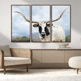 63592811-MGV-FC-48X32-3P_Walnut-Texas Longhorn Wall Art Canvas Print, Framed Western Rustic Art Picture Print, Farmhouse Decor Perfect Rustic Farmhouse Decor