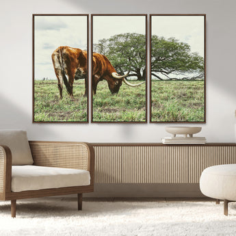 91866234-MGV-CV-36X24-Texas Longhorn Wall Art Canvas Print, Framed Rustic Ranch Art Picture Print, Western Cattle Perfect Rustic Farmhouse Decor Artwork