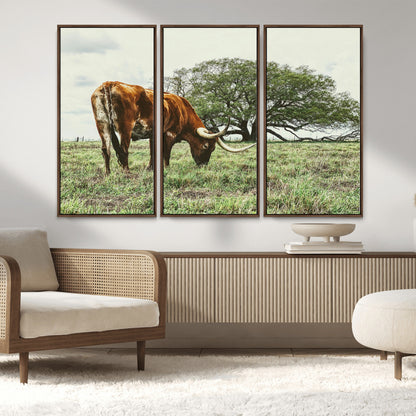 91866234-MGV-CV-36X24-Texas Longhorn Wall Art Canvas Print, Framed Rustic Ranch Art Picture Print, Western Cattle Perfect Rustic Farmhouse Decor Artwork