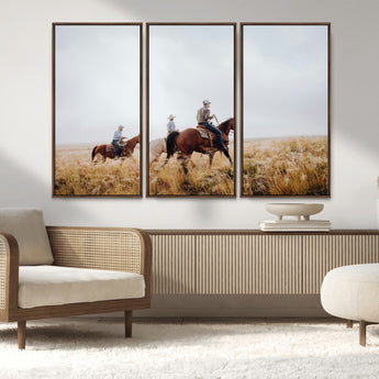 94723307-MGV-CV-36X24-Western Cowboys Wall Art Canvas Print, Framed Rustic Prairie Art Picture Print, Horseback Riding Perfect Rustic Western Decor