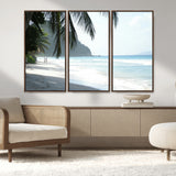 18311030-MGV-CV-36X24-Tropical Beach Wall Art Canvas Print, Framed Serene Ocean Art Picture Print, Palm Tree Shadows Perfect Tropical Coastal Decor