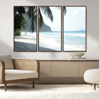 18311030-MGV-CV-36X24-Tropical Beach Wall Art Canvas Print, Framed Serene Ocean Art Picture Print, Palm Tree Shadows Perfect Tropical Coastal Decor